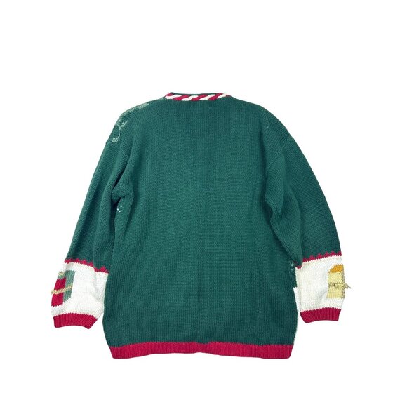 Vtg 90's Ugly Christmas Cardigan Sweater Women's M  Knit Bells Bows Teddy Bear - Picture 5 of 13
